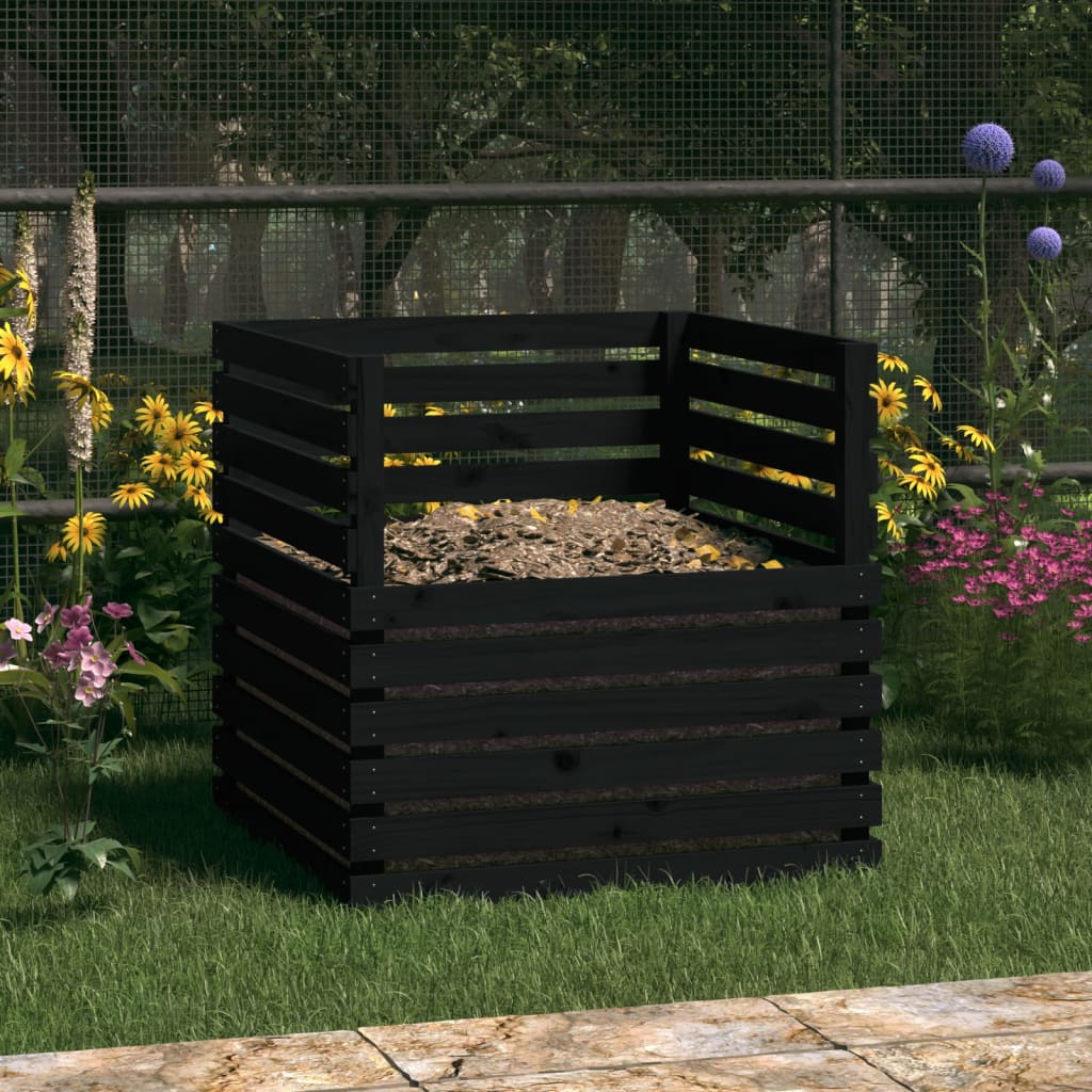 vidaXL Composter Black 80x80x78 cm Solid Wood Pine