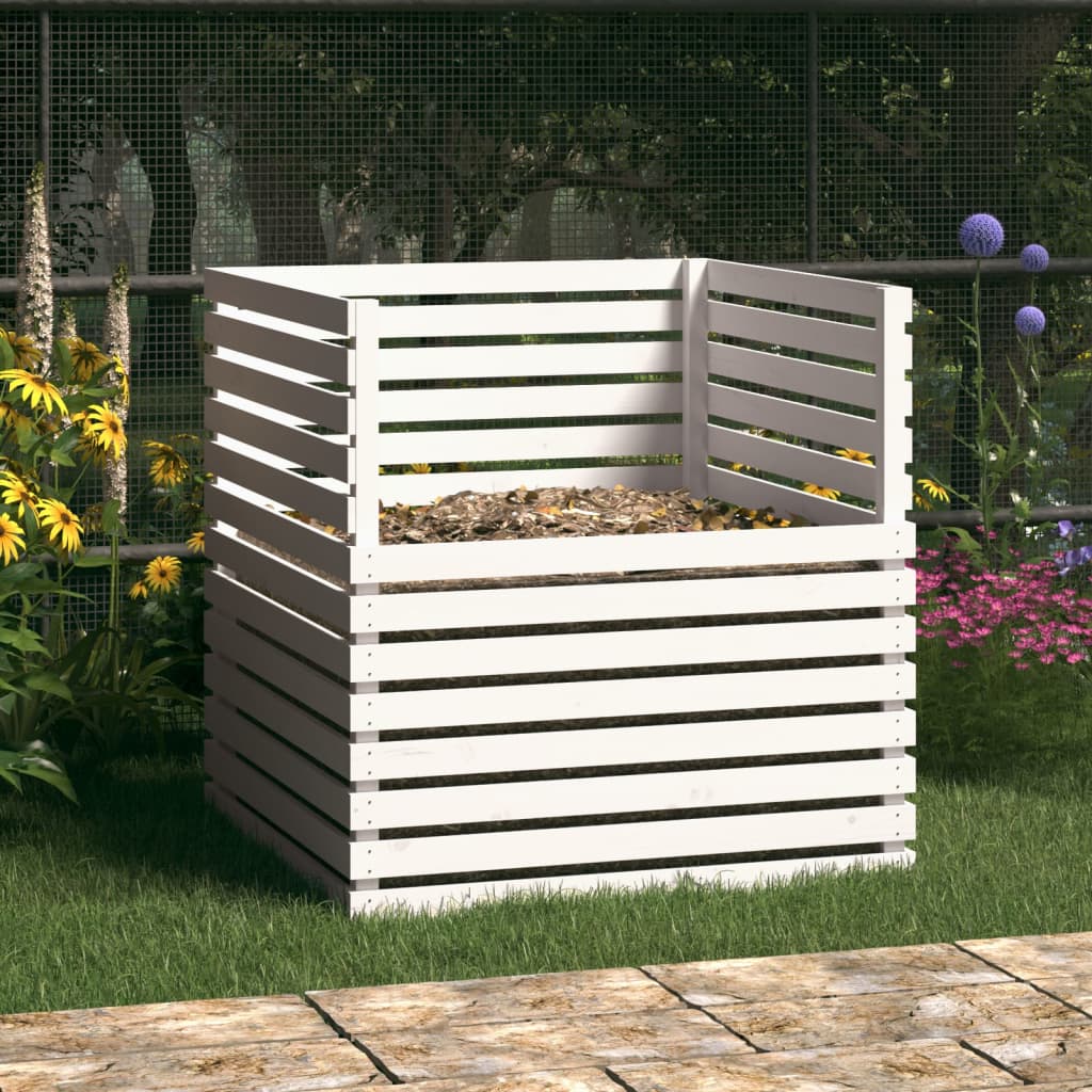 vidaXL Composter White 100x100x102 cm Solid Wood Pine