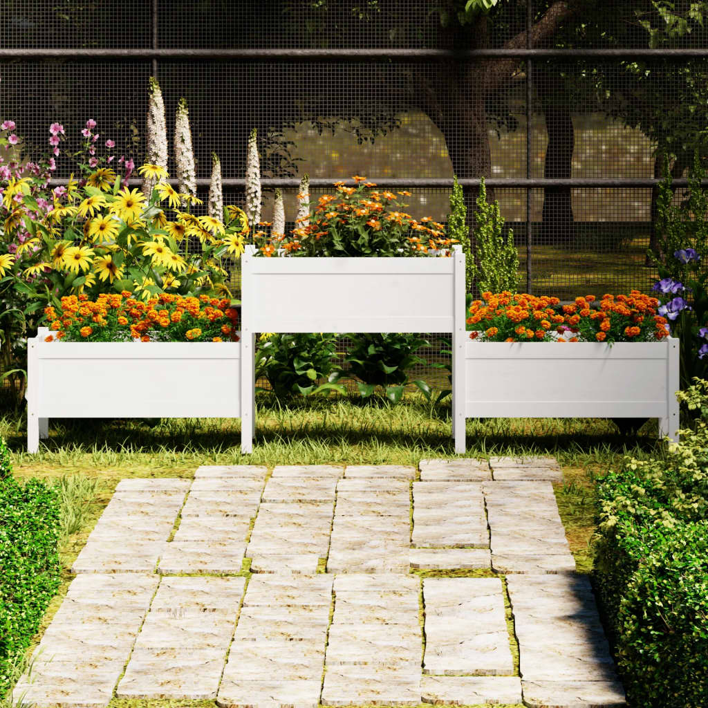 vidaXL Planter White 245.5x44x75 cm Solid Wood Pine