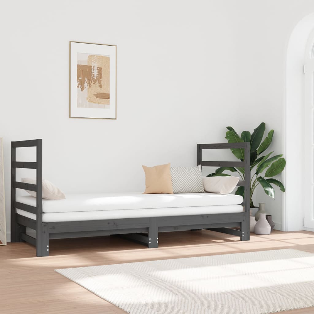 vidaXL Pull-out Day Bed Grey 2x(90x190) cm Solid Wood Pine