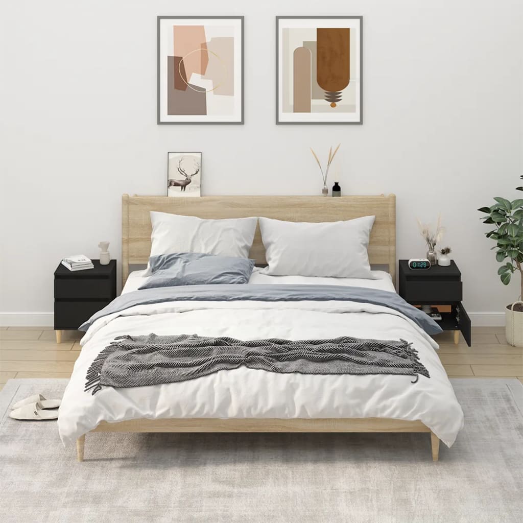 vidaXL Bedside Cabinets 2 pcs Black 40x35x50 cm