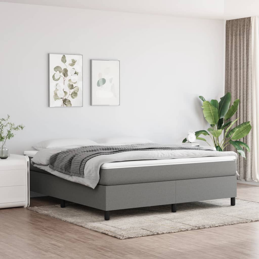 vidaXL Box Spring Bed Frame Dark Grey 180x200 cm Super King Fabric