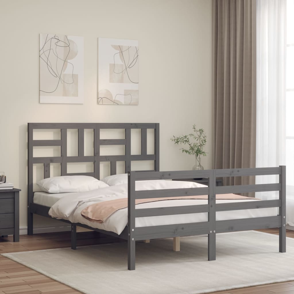 vidaXL Bed Frame with Headboard Grey 120x200 cm Solid Wood
