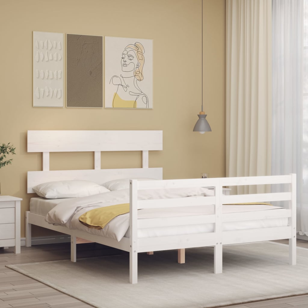 vidaXL Bed Frame with Headboard White 120x200 cm Solid Wood