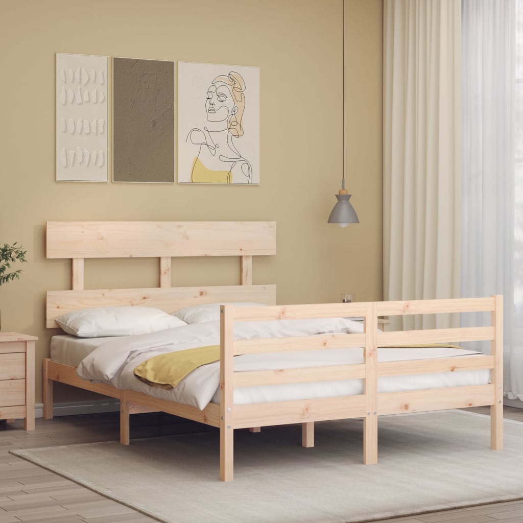 vidaXL Bed Frame with Headboard 140x200 cm Solid Wood