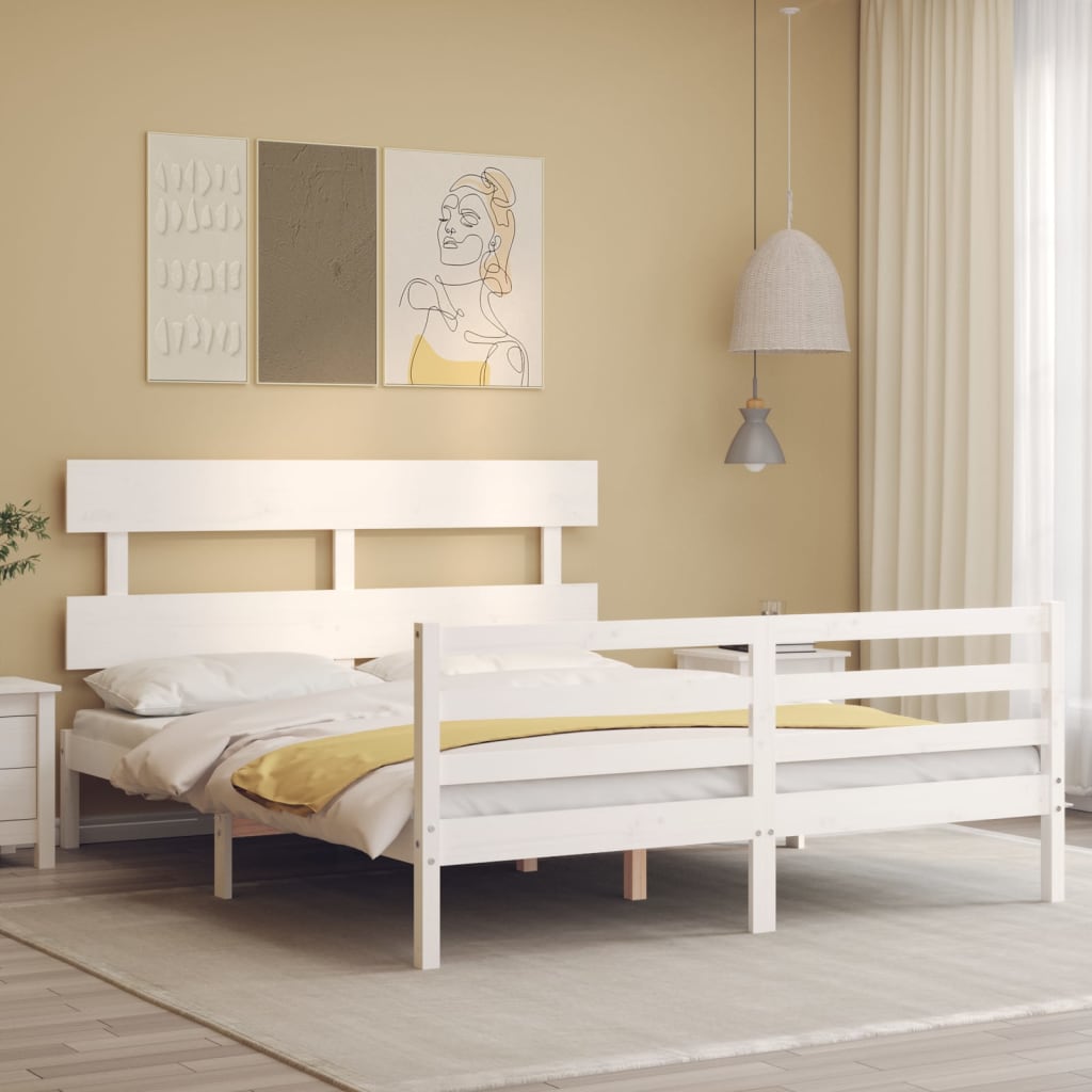 vidaXL Bed Frame with Headboard White 160x200 cm Solid Wood
