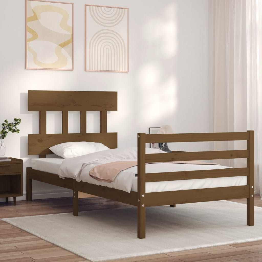 vidaXL Bed Frame with Headboard Honey Brown 90x200 cm Solid Wood