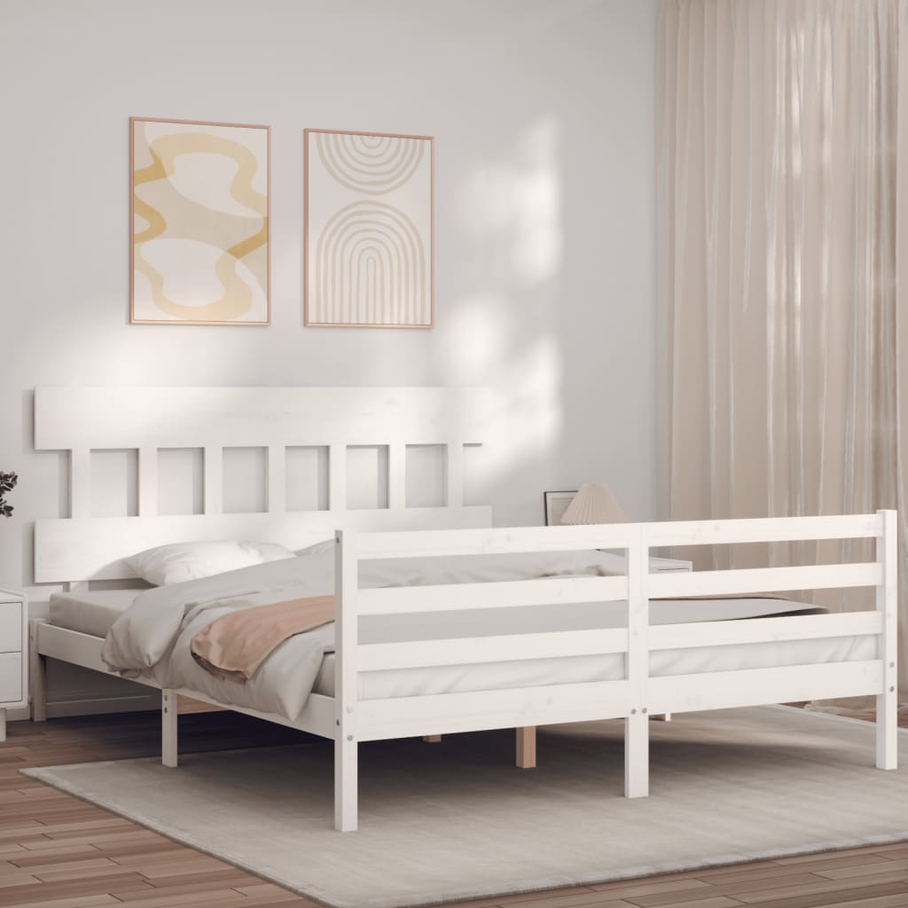 vidaXL Bed Frame with Headboard White 160x200 cm Solid Wood
