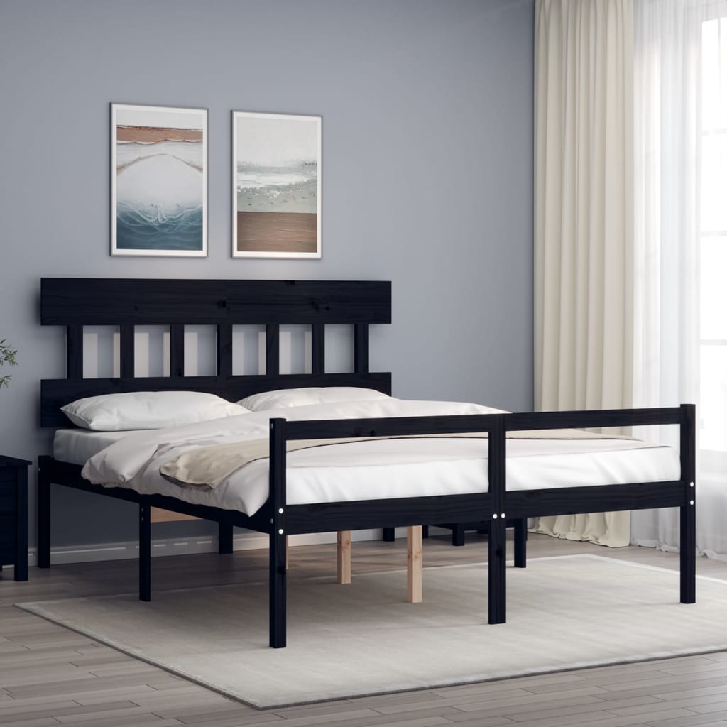 vidaXL Bed Frame with Headboard Black 160x200 cm Solid Wood