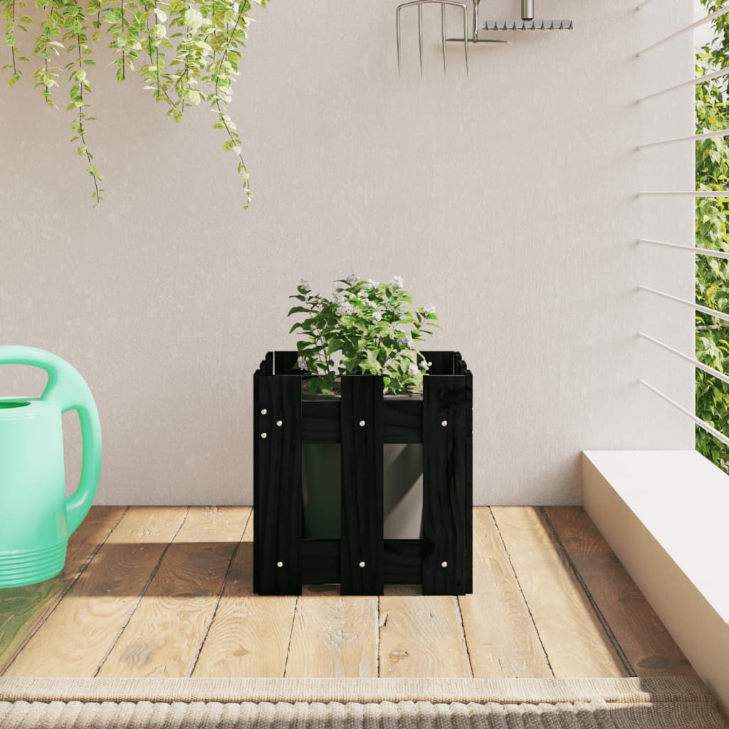 vidaXL Garden Planter with Fence Design Black 30x30x30 cm Solid Wood Pine