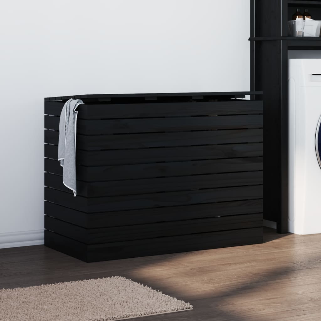 vidaXL Laundry Basket Black 88.5x44x66 cm Solid Wood Pine