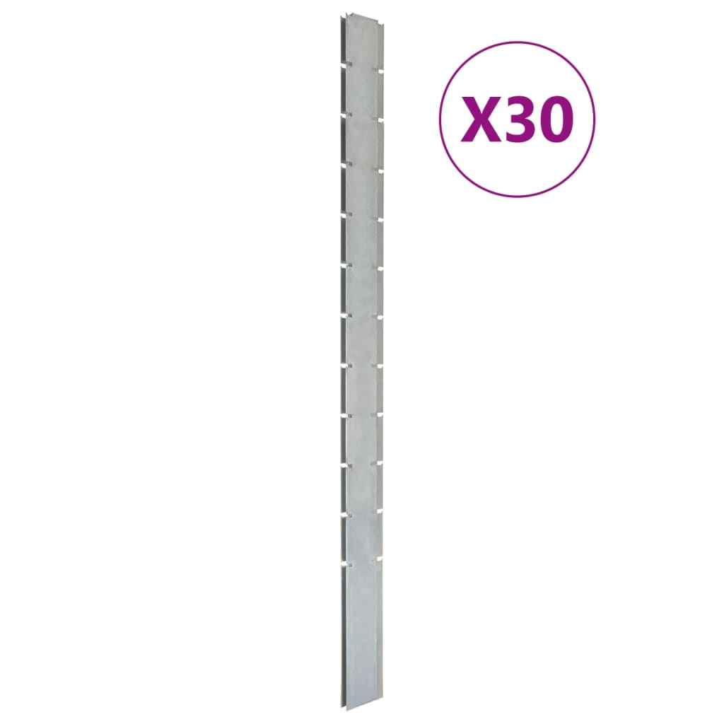 vidaXL Garden Fence Posts 30 pcs Silver 280 cmξGalvanised Steel