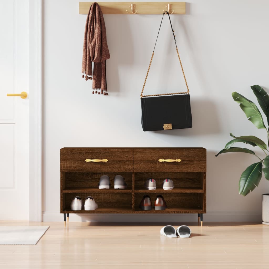 vidaXL Shoe Bench Brown Oak 102x35x55 cm Engineered Wood