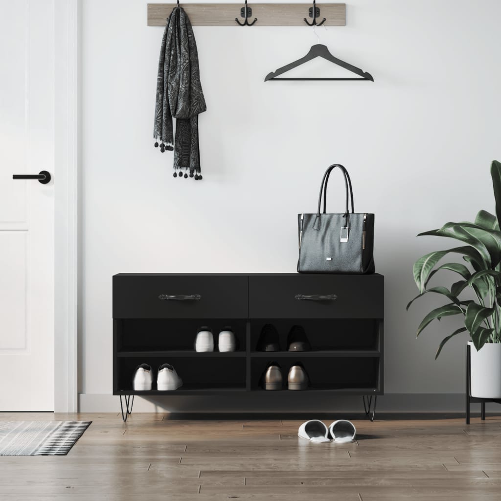vidaXL Shoe Bench Black 102x35x55 cm Engineered Wood