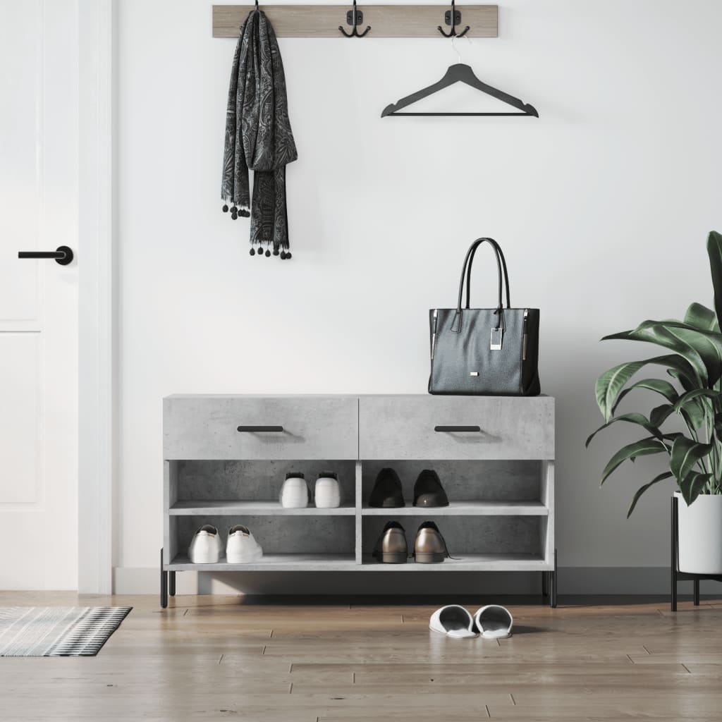 vidaXL Shoe Bench Concrete Grey 102x35x55 cm Engineered Wood
