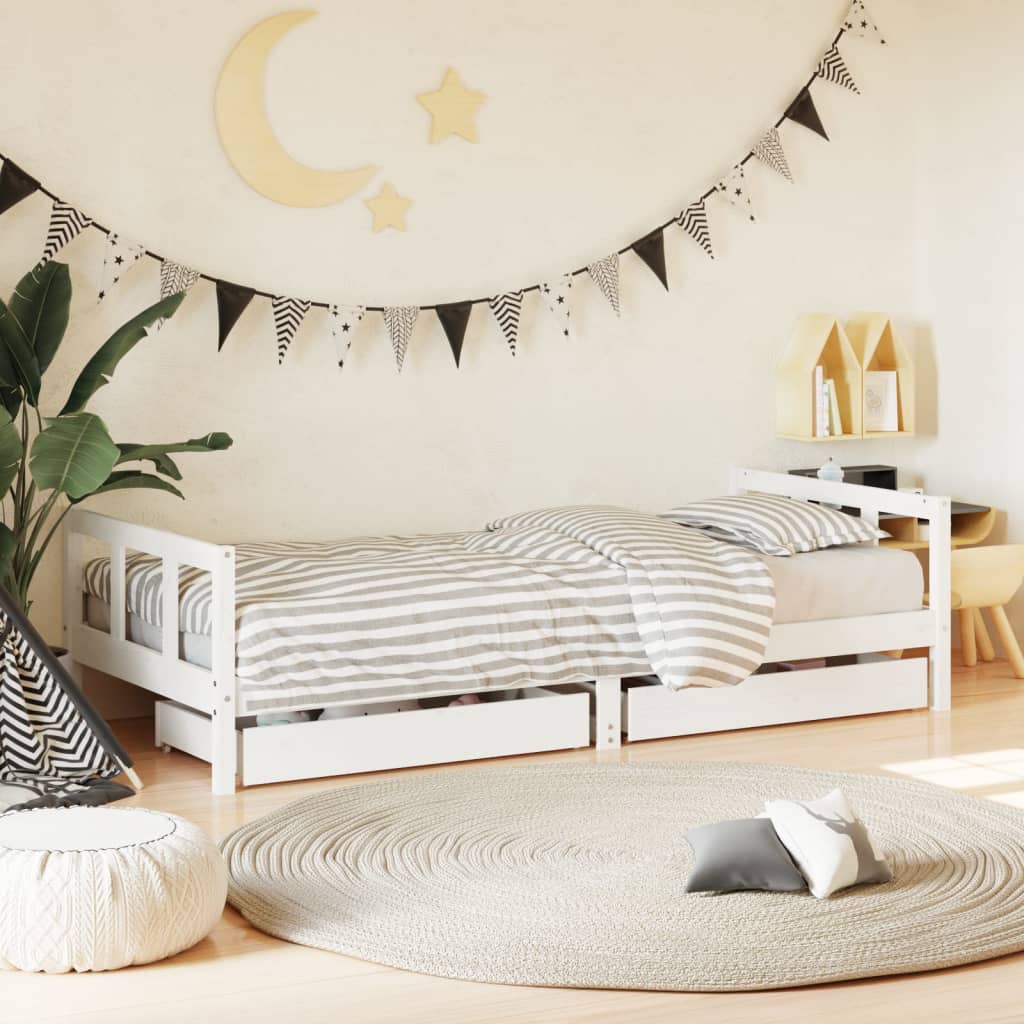 vidaXL Kids Bed Frame with Drawers White 90x200 cm Solid Wood Pine