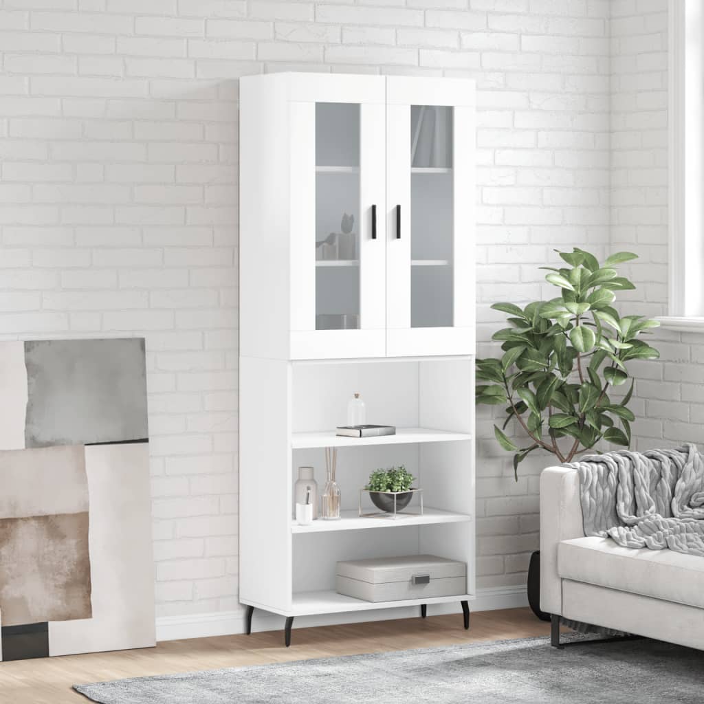 vidaXL Highboard High Gloss White 69.5x34x180 cm Engineered Wood