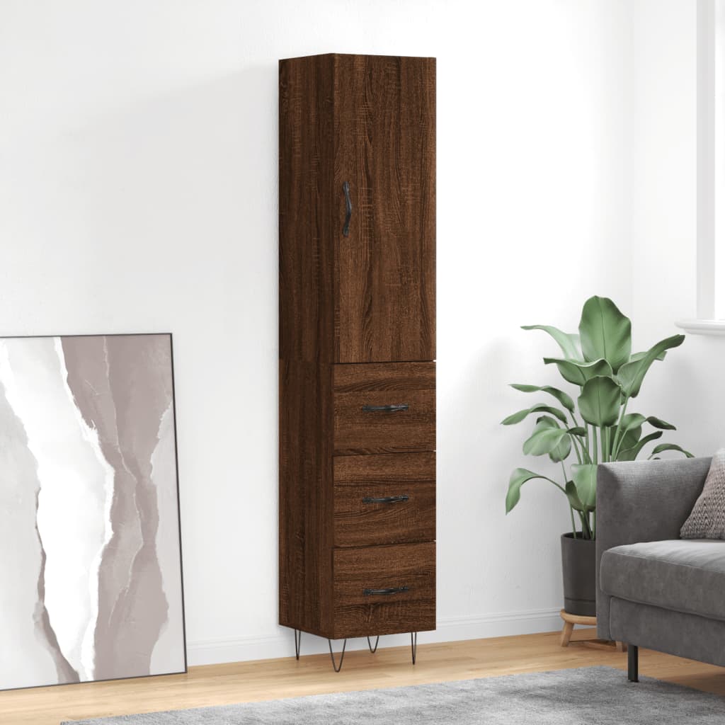 vidaXL Highboard Brown Oak 34.5x34x180 cm Engineered Wood