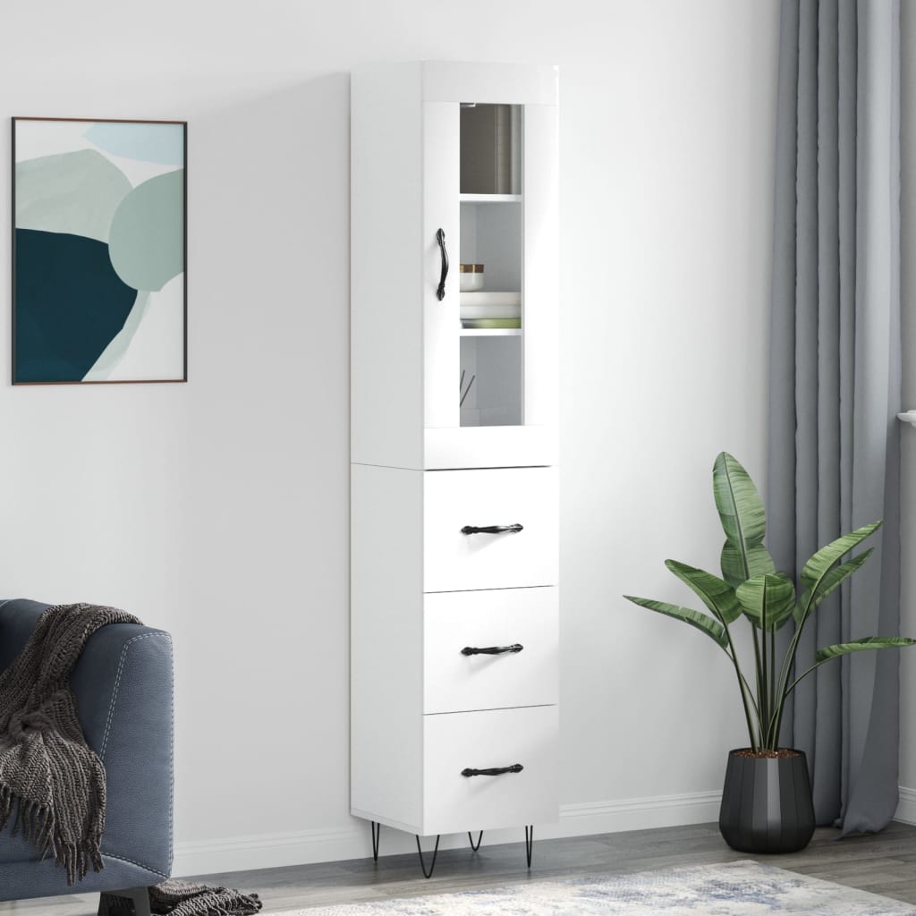 vidaXL Highboard High Gloss White 34.5x34x180 cm Engineered Wood