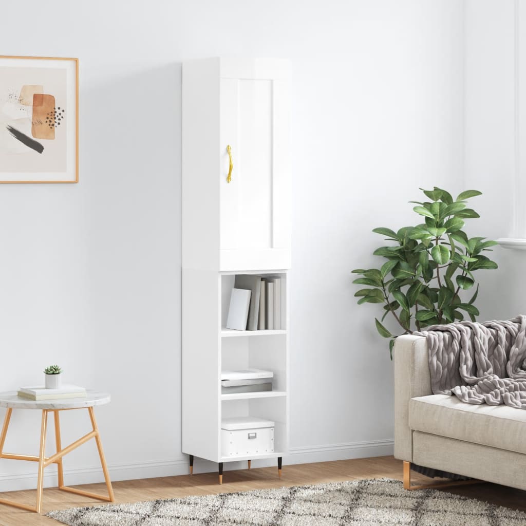 vidaXL Highboard High Gloss White 34.5x34x180 cm Engineered Wood