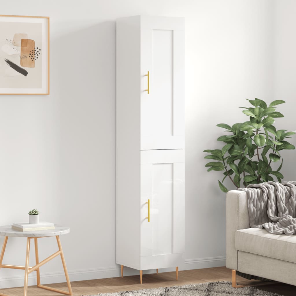 vidaXL Highboard High Gloss White 34.5x34x180 cm Engineered Wood
