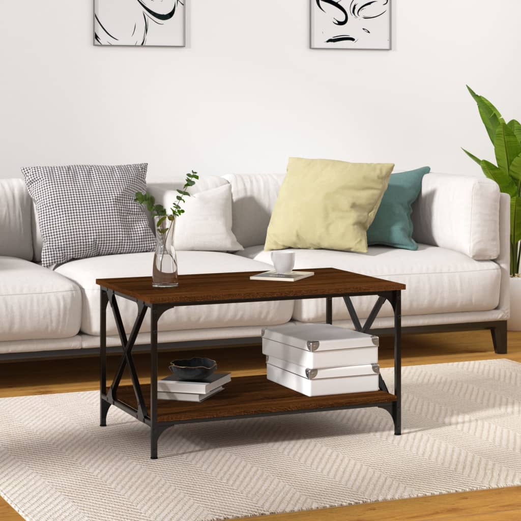 vidaXL Coffee Table Brown Oak 80x50x45 cm Engineered Wood and Iron