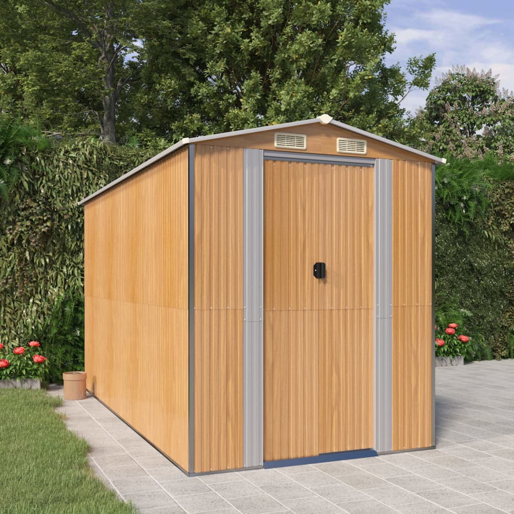 vidaXL Garden Shed Light Brown 192x357x223 cm Galvanised Steel