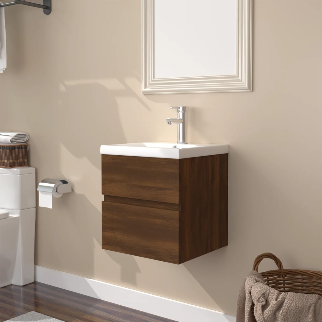 vidaXL Sink Cabinet with Built-in Basin Brown Oak Engineered Wood