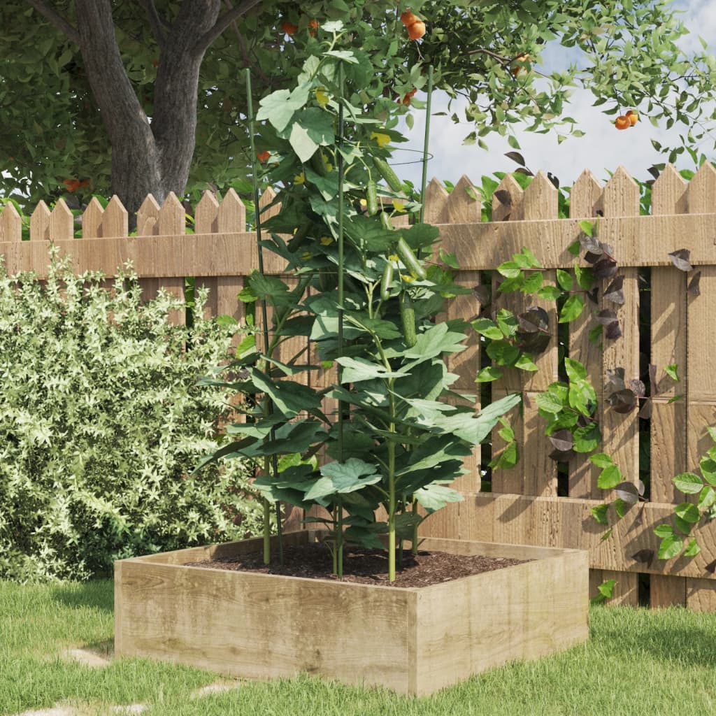 vidaXL Garden Plant Supports with 3 Rings 5 pcs Green 75 cm Steel
