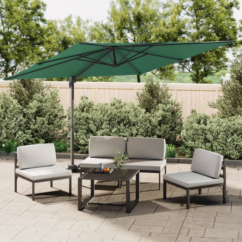 vidaXL LED Cantilever Umbrella Green 400x300 cm