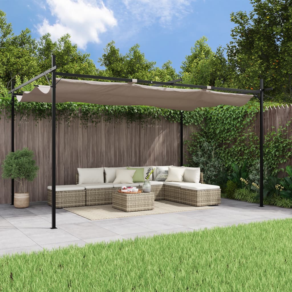 vidaXL Pergola with Retractable Roof Taupe 395x292x230 cm