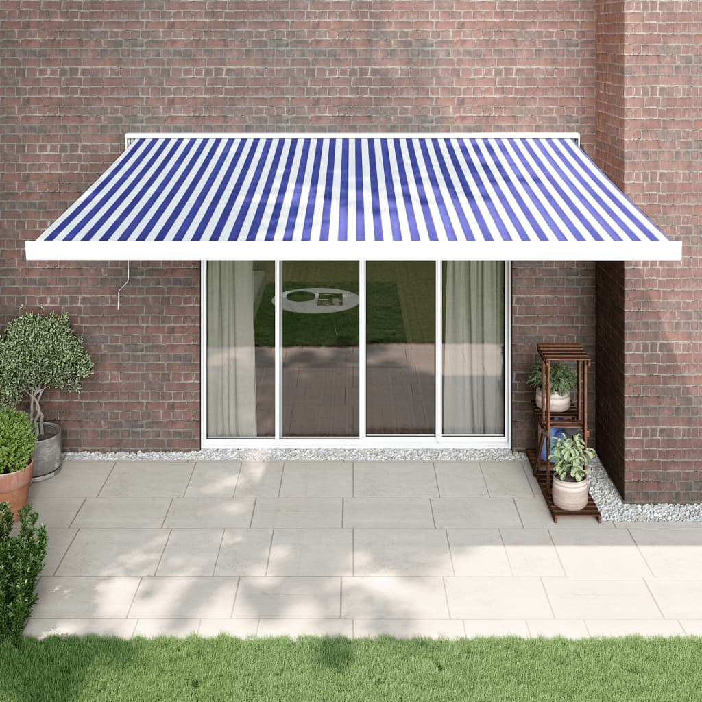 vidaXL Retractable Awning Blue and White 4x3 m Fabric and Aluminium
