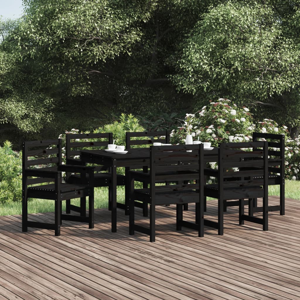 vidaXL 7 Piece Garden Dining Set Black Solid Wood Pine