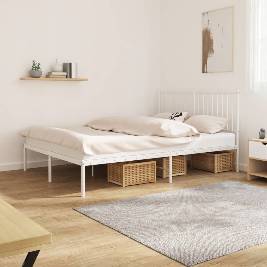 vidaXL Metal Bed Frame with Headboard White 135x190 cm 4FT6 Double