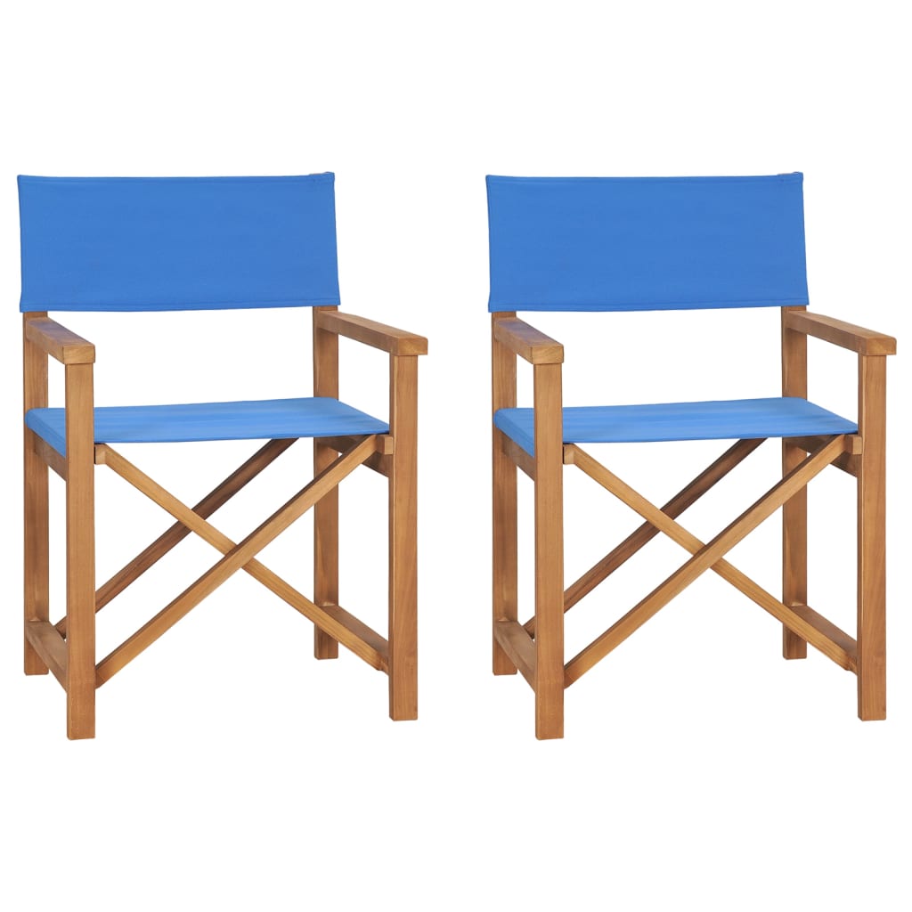 vidaXL Folding Director's Chairs 2 pcs Blue Solid Wood Teak