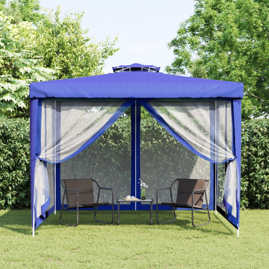 vidaXL Gazebo with Double Roof Blue 3x3x2.68 m Fabric