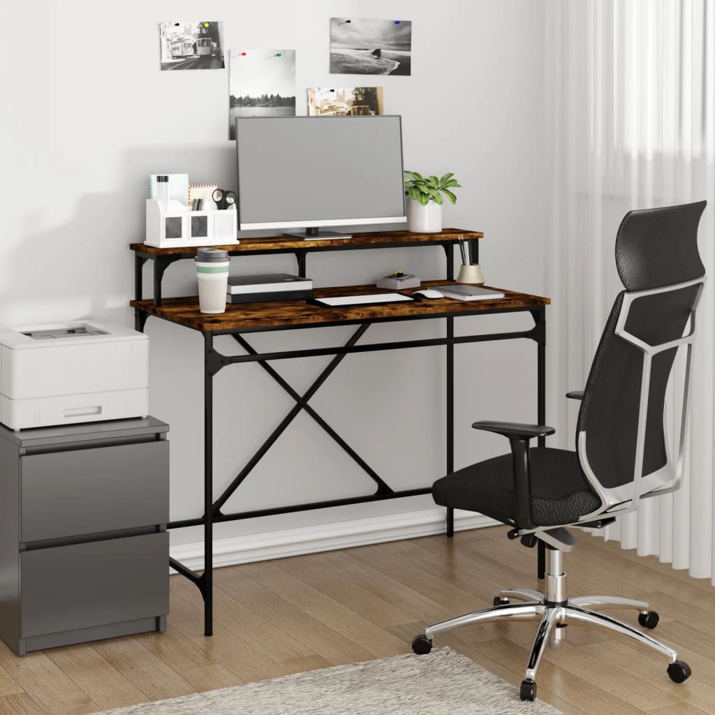 vidaXL Desk Smoked Oak 100x50x90 cm Engineered Wood and Iron