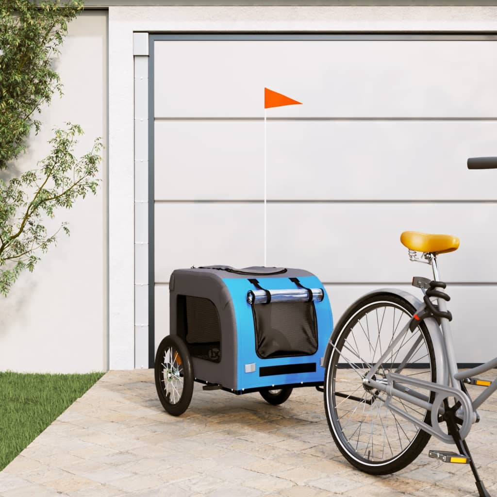 vidaXL Dog Bike Trailer Blue and Grey Oxford Fabric and Iron