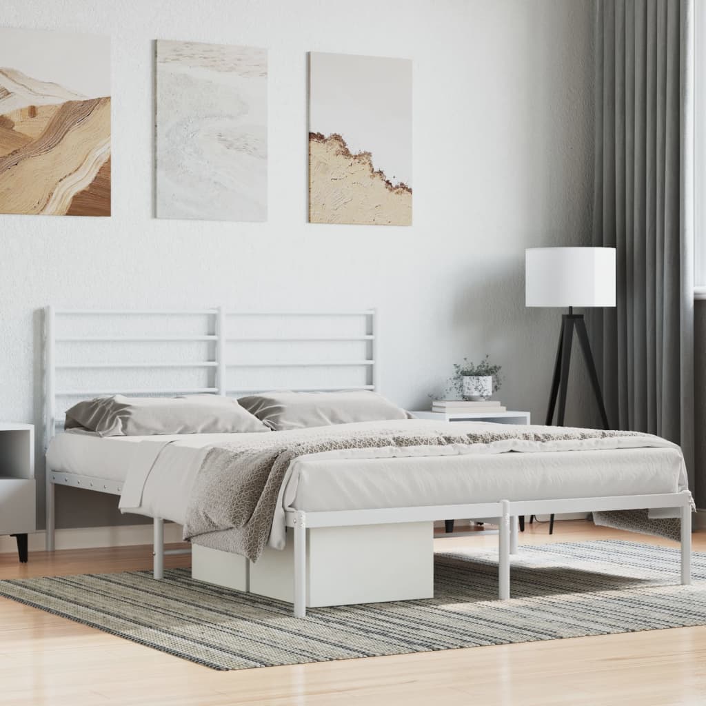 vidaXL Metal Bed Frame with Headboard White 140x200 cm
