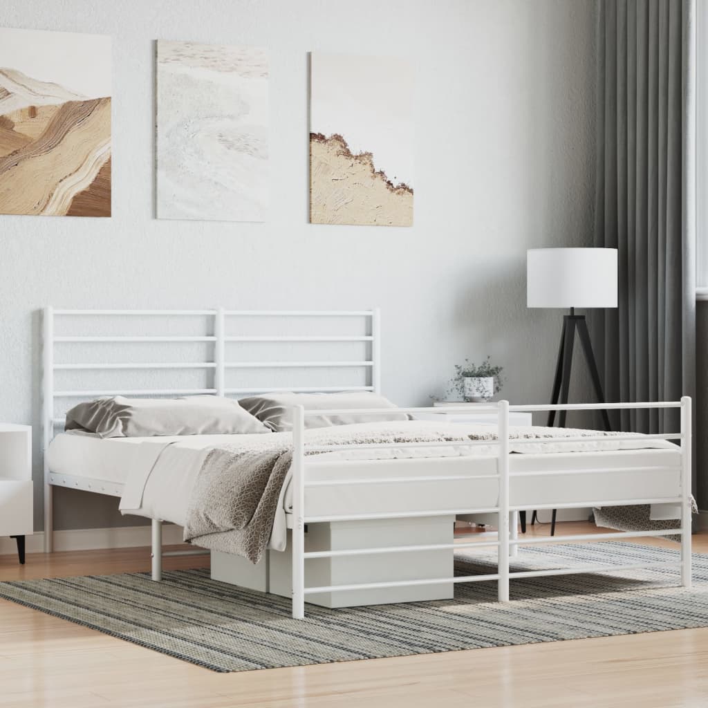 vidaXL Metal Bed Frame with Headboard and Footboard White 135x190 cm 4FT6 Double