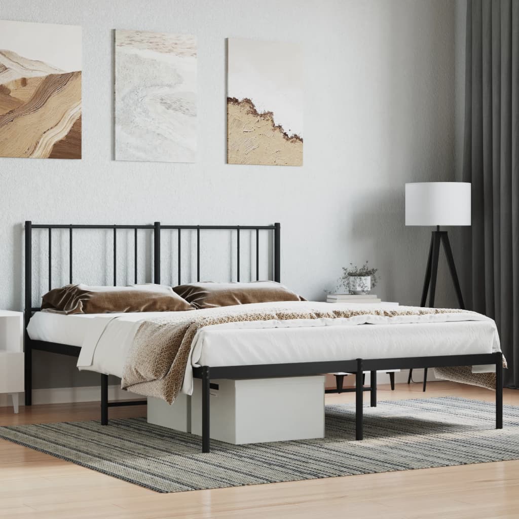 vidaXL Metal Bed Frame with Headboard Black 160x200 cm