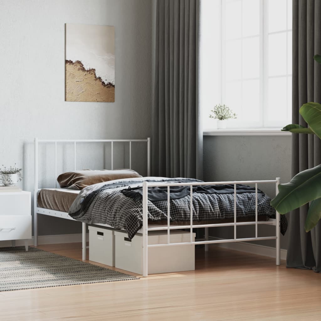 vidaXL Metal Bed Frame with Headboard and Footboard White 75x190 cm 2FT6 Small Single