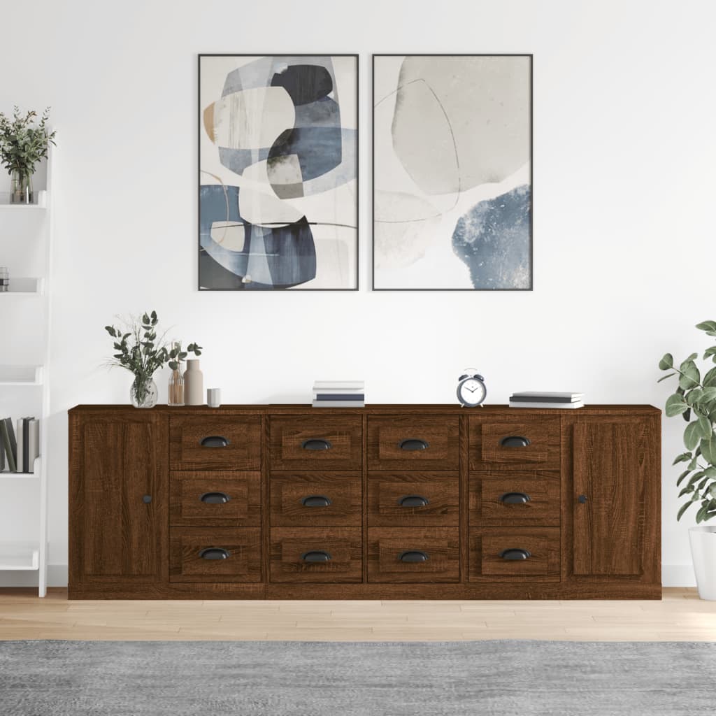 vidaXL Sideboards 3 pcs Brown Oak Engineered Wood