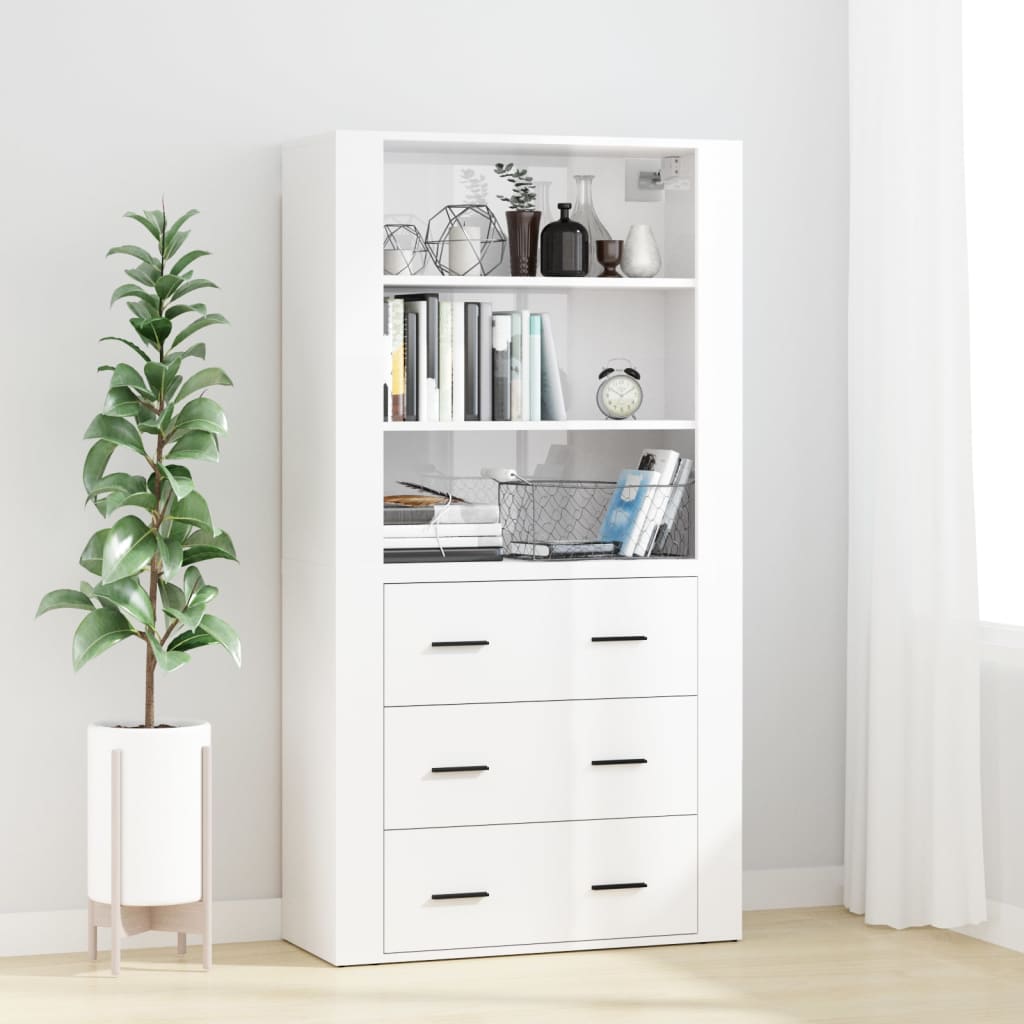 vidaXL Highboard High Gloss White Engineered Wood