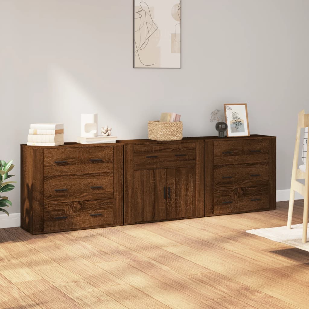 vidaXL Sideboards 3 pcs Brown Oak Engineered Wood