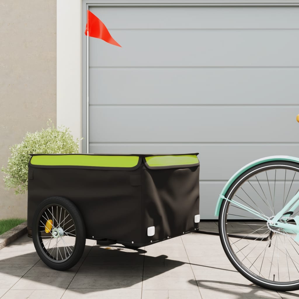 vidaXL Bike Cargo Trailer Black and Green 45 kg Iron