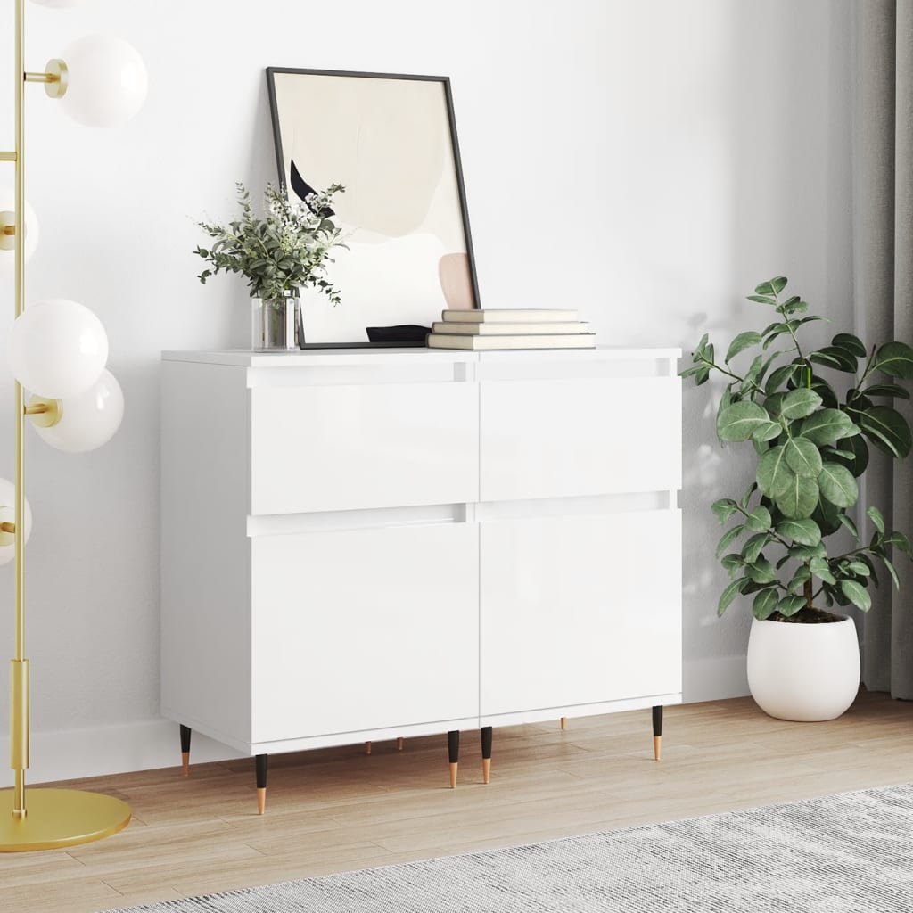 vidaXL Sideboards 2 pcs High Gloss White 40x35x70 cm Engineered Wood