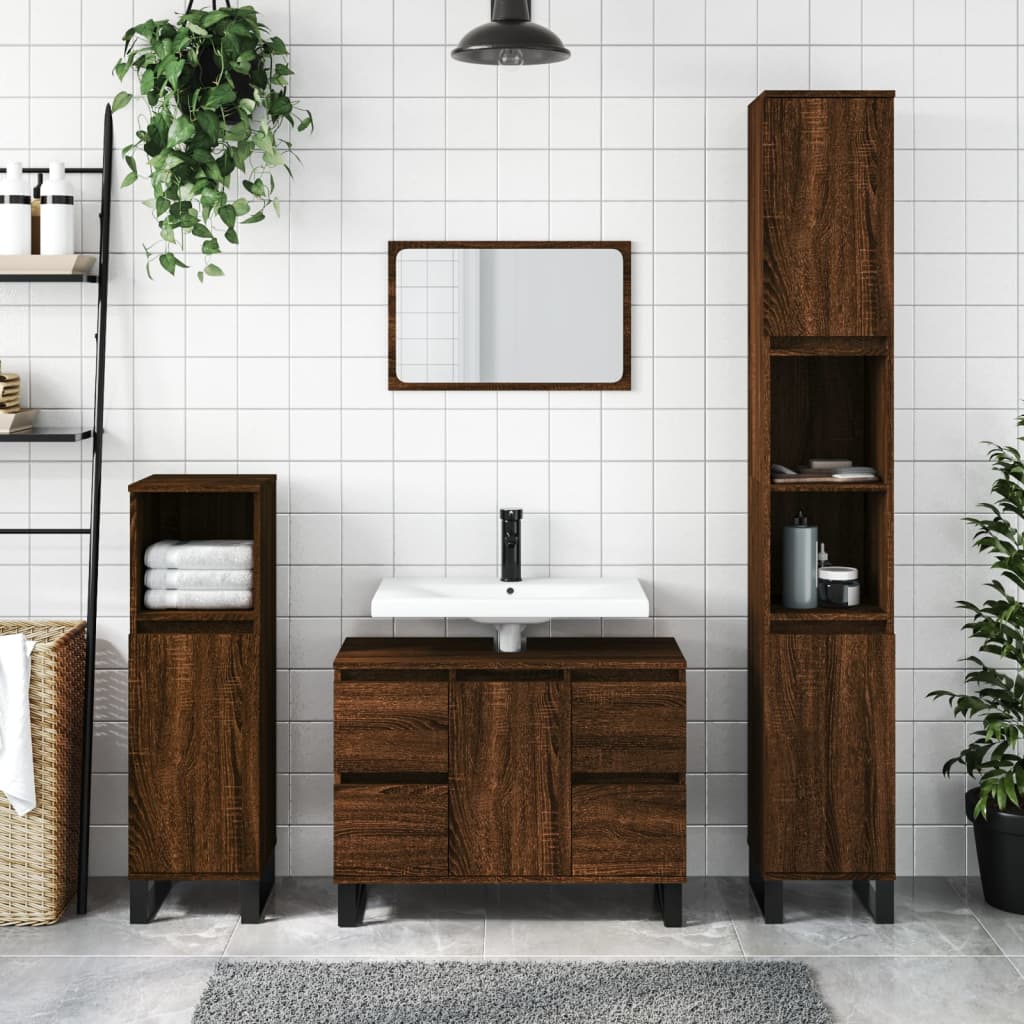 vidaXL Bathroom Cabinet Brown Oak 30x30x100 cm Engineered Wood