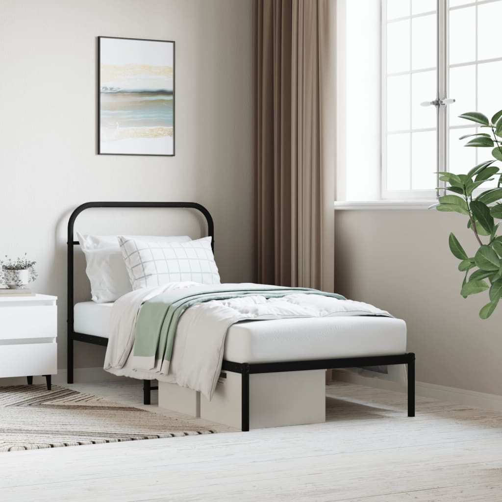 vidaXL Metal Bed Frame with Headboard Black 90x200 cm