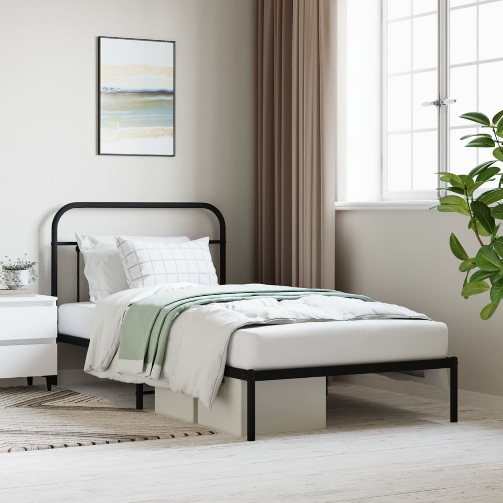 vidaXL Metal Bed Frame with Headboard Black 100x200 cm